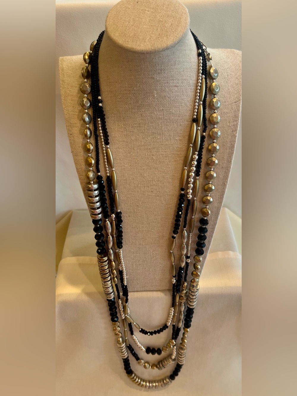 Metallic and Black Bead  Duo - Set of 2 Coordinating Necklaces